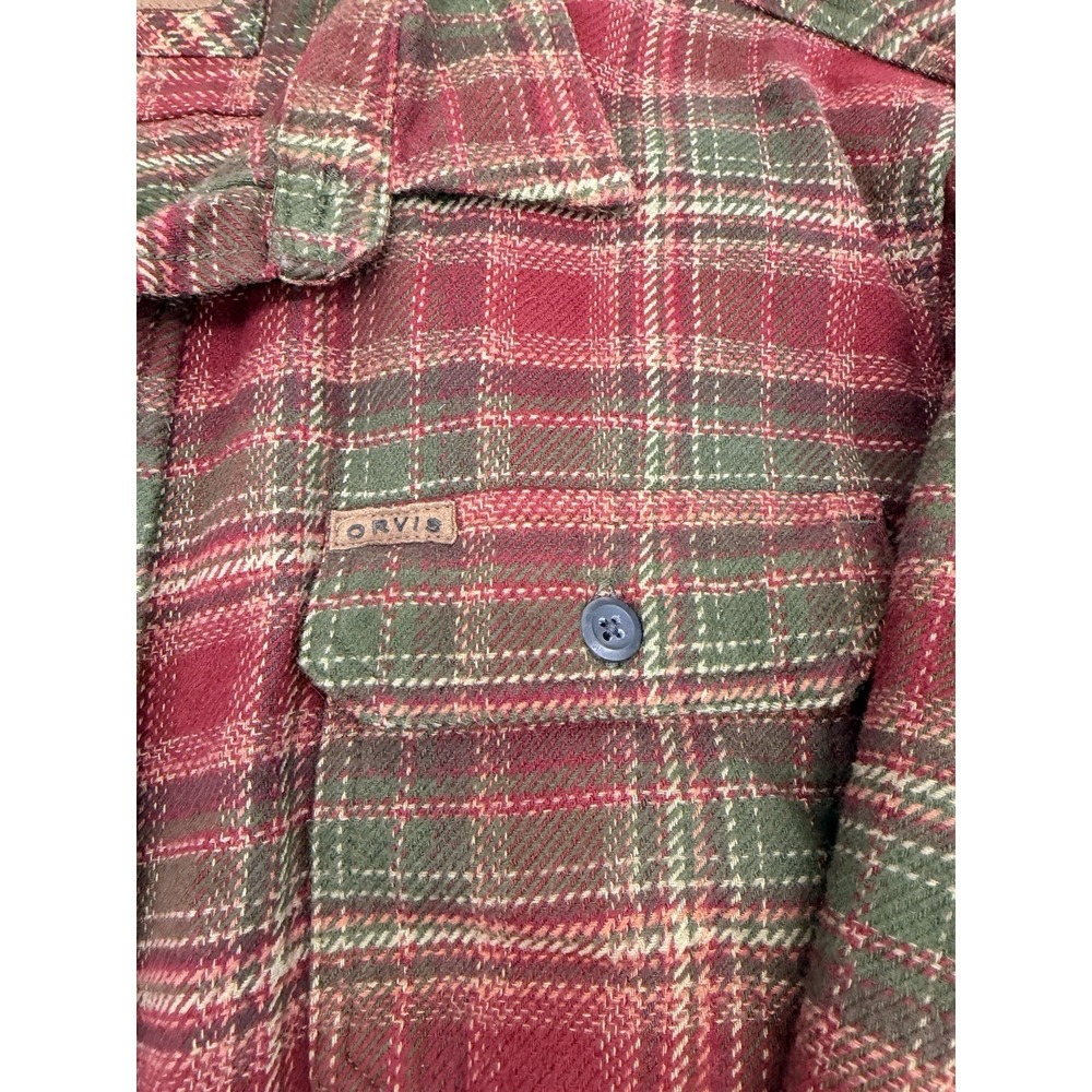 Orvis Large Flannel Button Down Red Green Plaid Workwear Shirt Cabin Classic - Picture 8 of 12